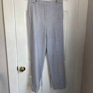 NWT Ann Taylor high rise straight leg blue white tweed woven pants cuffed twee